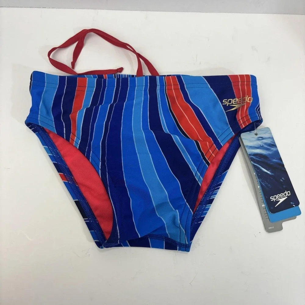 NWT Speedo Pro LT Competitive Swim Briefs Boys 26 / 10 Blue Stripe Racing